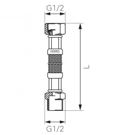 FERRO Wąż przyłączeniowy w oplocie stalowym 1/2" 25 cm nakrętno-wkrętny PWS411