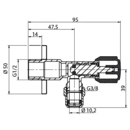 Zawór kątowy grzybkowy PROFF 1/2x3/8 z nakrętką chrom VALVEX