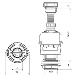 Zawór spustowy ZS0200 długi do kompaktu WC 6l KK-POL
