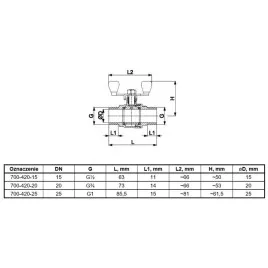 Zawór kulowy wkrętno-wkrętny 1" z motylkiem KFA 700-420-25