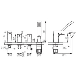 Bateria wannowa stojąca 4-otworowa ALGEO SQUARE chrom FERRO BAQ11A