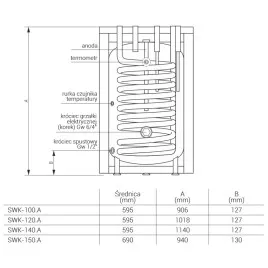 Wymiennik c.w.u. Kospel SWK-140.A Termo Top 134 l stojący