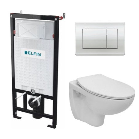Zestaw WC BRAVA Rimless z stelażem i przyciskiem chrom